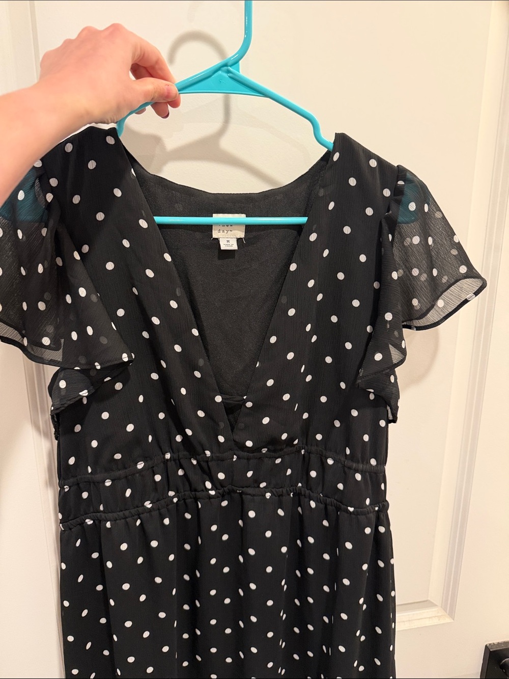 A New Day B&W polka dot dress flutter sleeves